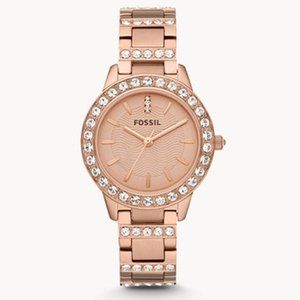 Rose Gold Embellished Fossil Watch with box